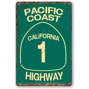 Vintage Metal Tin Sign Pacific Coast Highway Signs California Deco